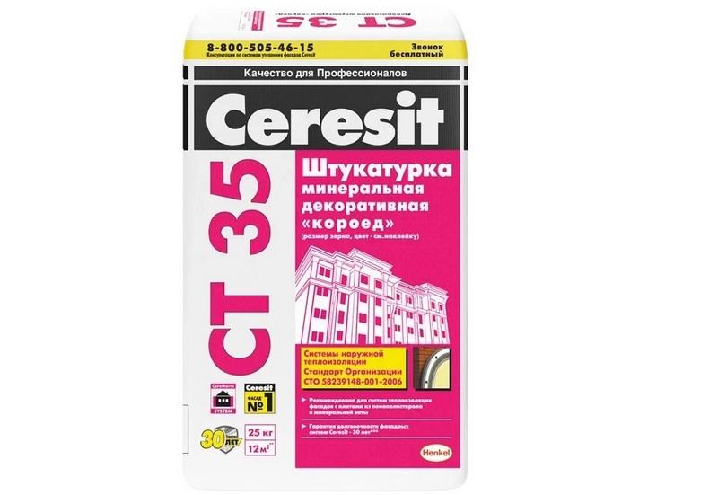 Ceresit CT 35 - цементная штукатурка, которая содержит крупные гранулы, позволяющие создать рисунок "Короед"