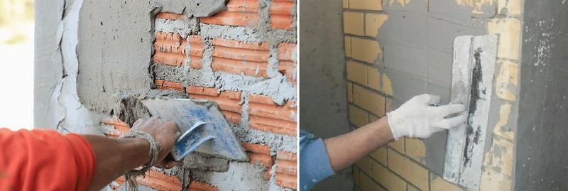 Для выравнивания стен из кирпича используют гипсовые или цементные составы