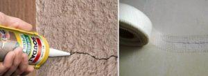 Глубокие трещины заполняют монтажной пеной и закрепляют серпянкой