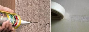 Глубокие трещины заполняют монтажной пеной и закрепляют серпянкой