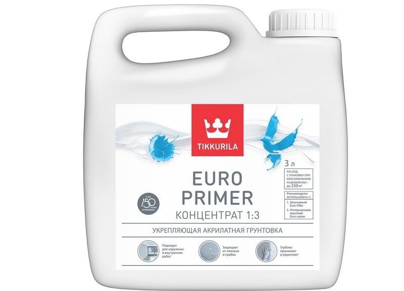 Грунтовка Tikkurila Euro Primer - концентрированная смесь для грунтования поверхностей в помещениях любого типа
