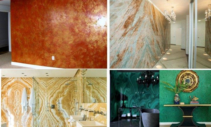 Из обычной шпаклёвки можно создать рисунок, имитирующий мрамор, гранит, оникс или малахит