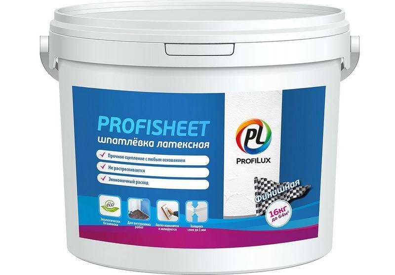 Латексная шпаклевка ProfiLux Profisheet предназначена для внутренней отделки стен и потолков в помещениях с повышенной влажностью