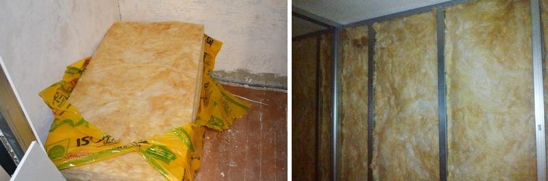 Пространство между стойками заполняют звукопоглощающими матами