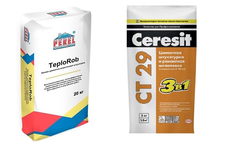 Штукатурные составы Perel teplorob и Ceresit ct 29