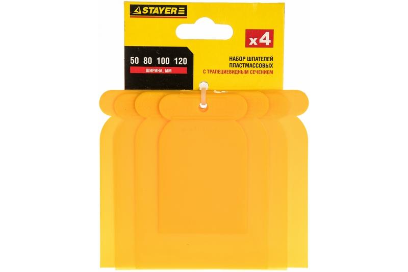 Stayer 1010 h4 120 мм представляет собой набор из четырех пластиковых скребков с разной шириной рабочей поверхности