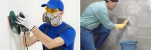Стены шлифуют и обеспыливают