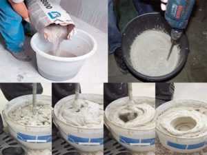 Сухую штукатурку разводят согласно пропорциям, указанным на упаковке