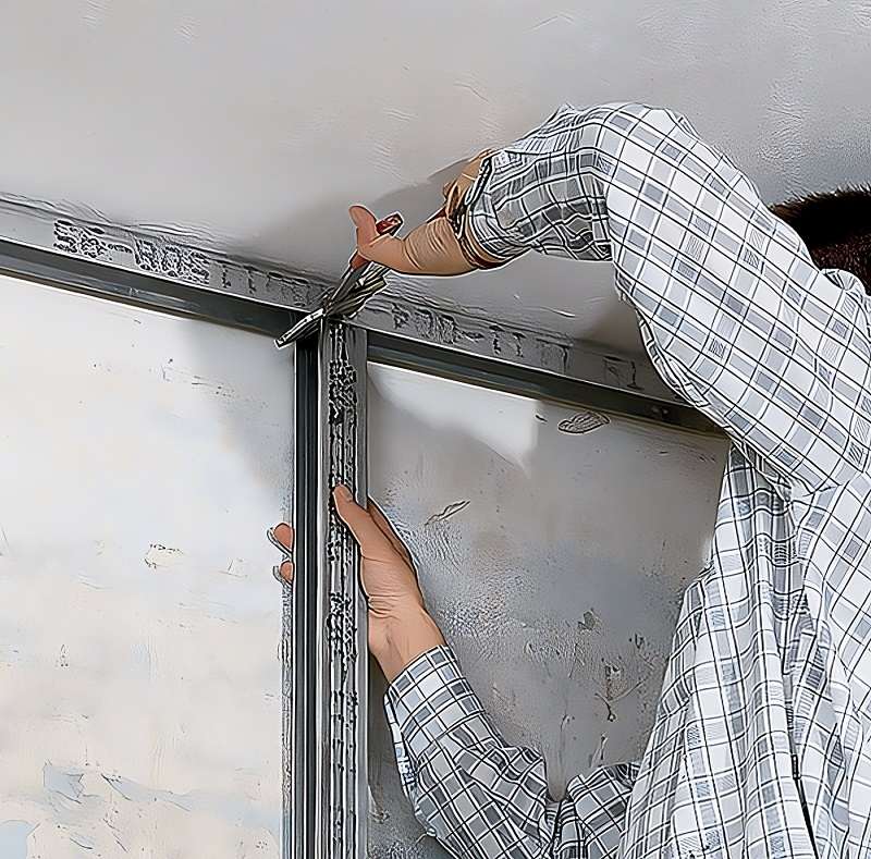 Крепление стоечного металлопрофиля к направляющему